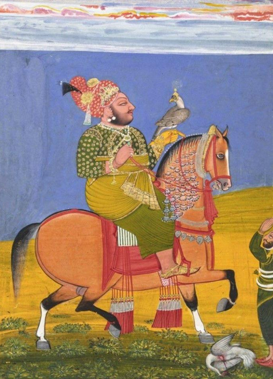 "Kunvar Anop Singh Hawking". Attributed to (Bagta). Deugarh, Mewar, Rajastan. (circa - 1777).